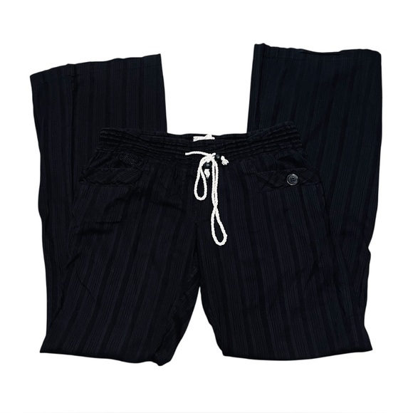 Billabong Small Cotton Black Mid-Rise Casual Wide Leg Drawstring Bottoms - Picture 1 of 6